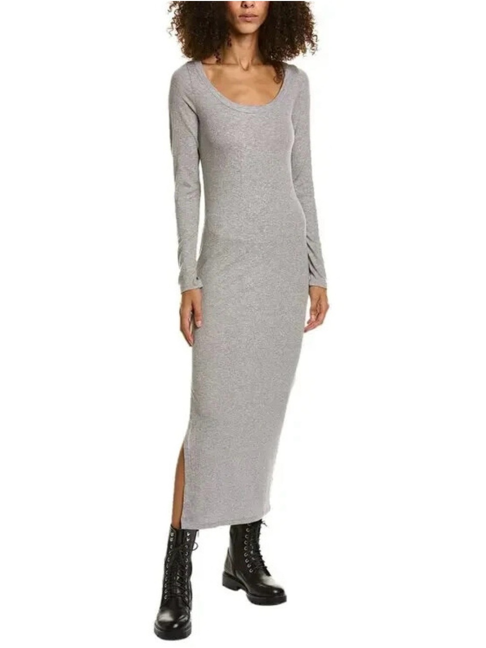 Women’s All Saints Rina Ribbed Midi Dress Long Sleeve Grey Size 4